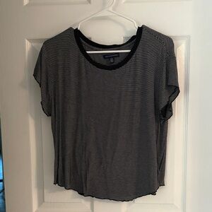 American Eagle Women's Black & White Striped Crewneck Tee